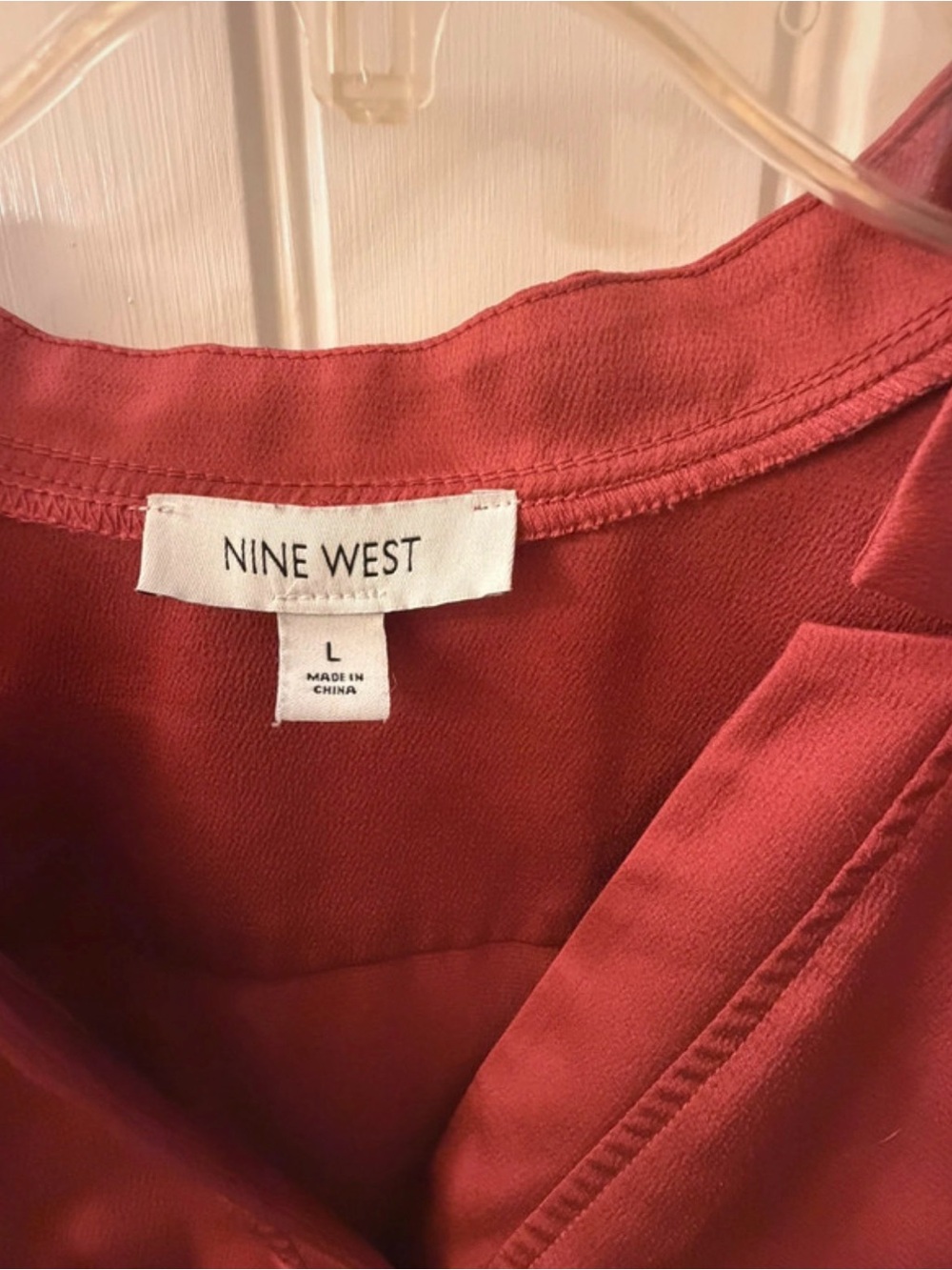 Nine West Rust Red Satin V-Neck Blouse - Size L